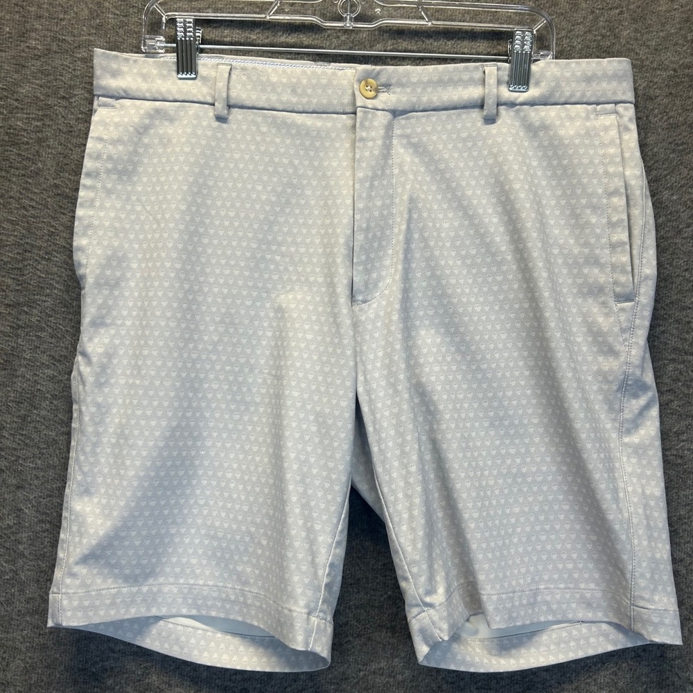 Peter Millar Mens 34 Blue White Micro Skull Performance Golf Shorts Stretch